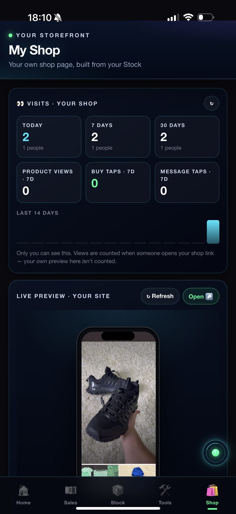 flipOS — Visits & live preview