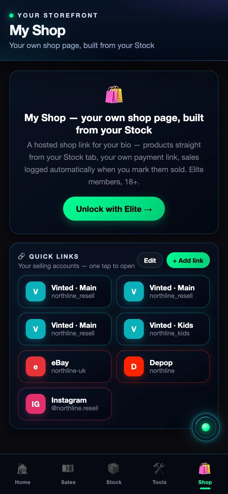 flipOS Quick links — every account one tap