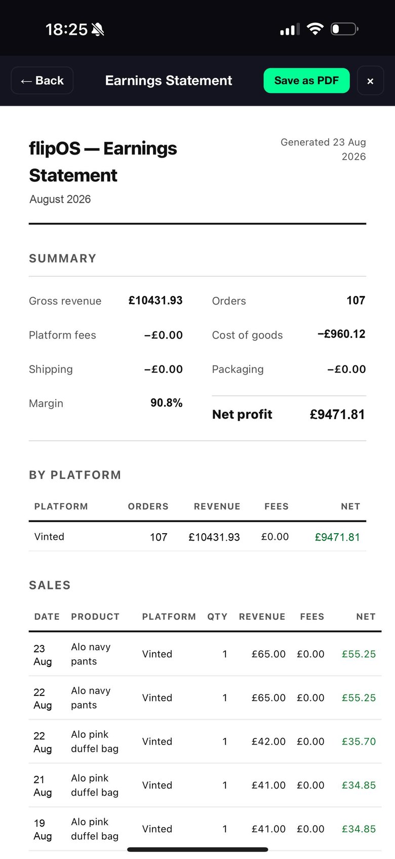 flipOS — Earnings statement